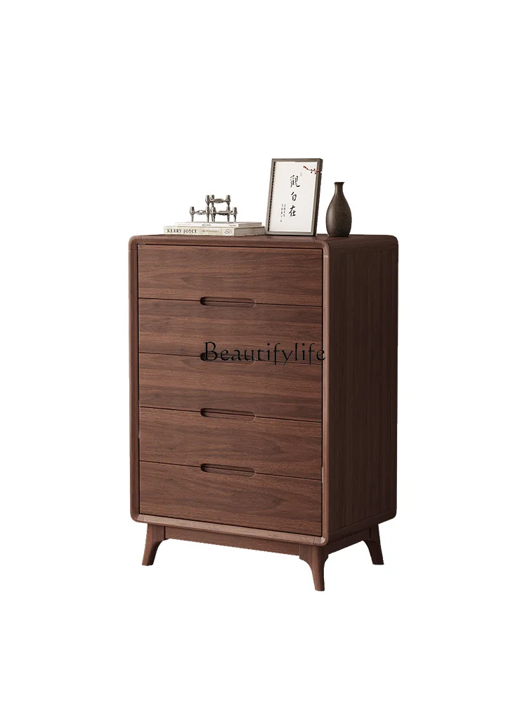 

Black walnut chest of drawers Simple modern bedroom All solid wood bedside storage locker