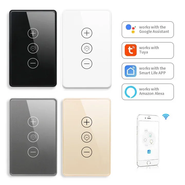 

Smartier Smart Tuya Wifi Dimmer Switch Touch Screen Panel App Remote Control Us Standard Alexa Google Voice Dimmer Switch