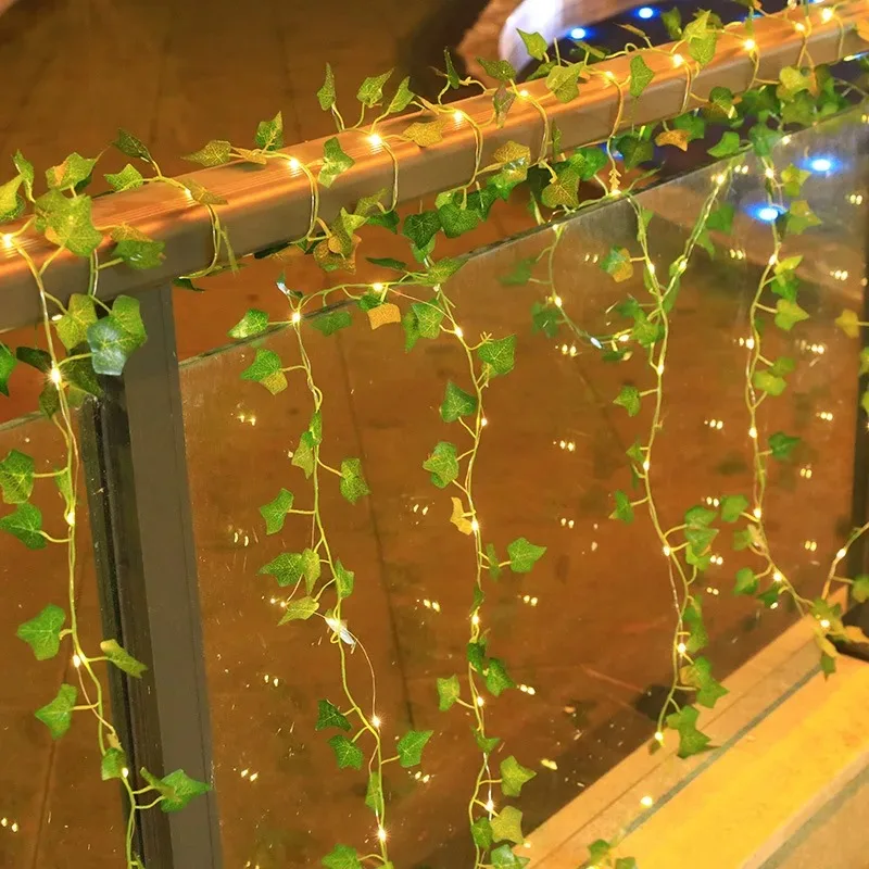 Stringa di luce fata a foglia verde a LED solare 50-150 LED impermeabile per esterni per la decorazione della ghirlanda dell'albero di Natale della festa nuziale