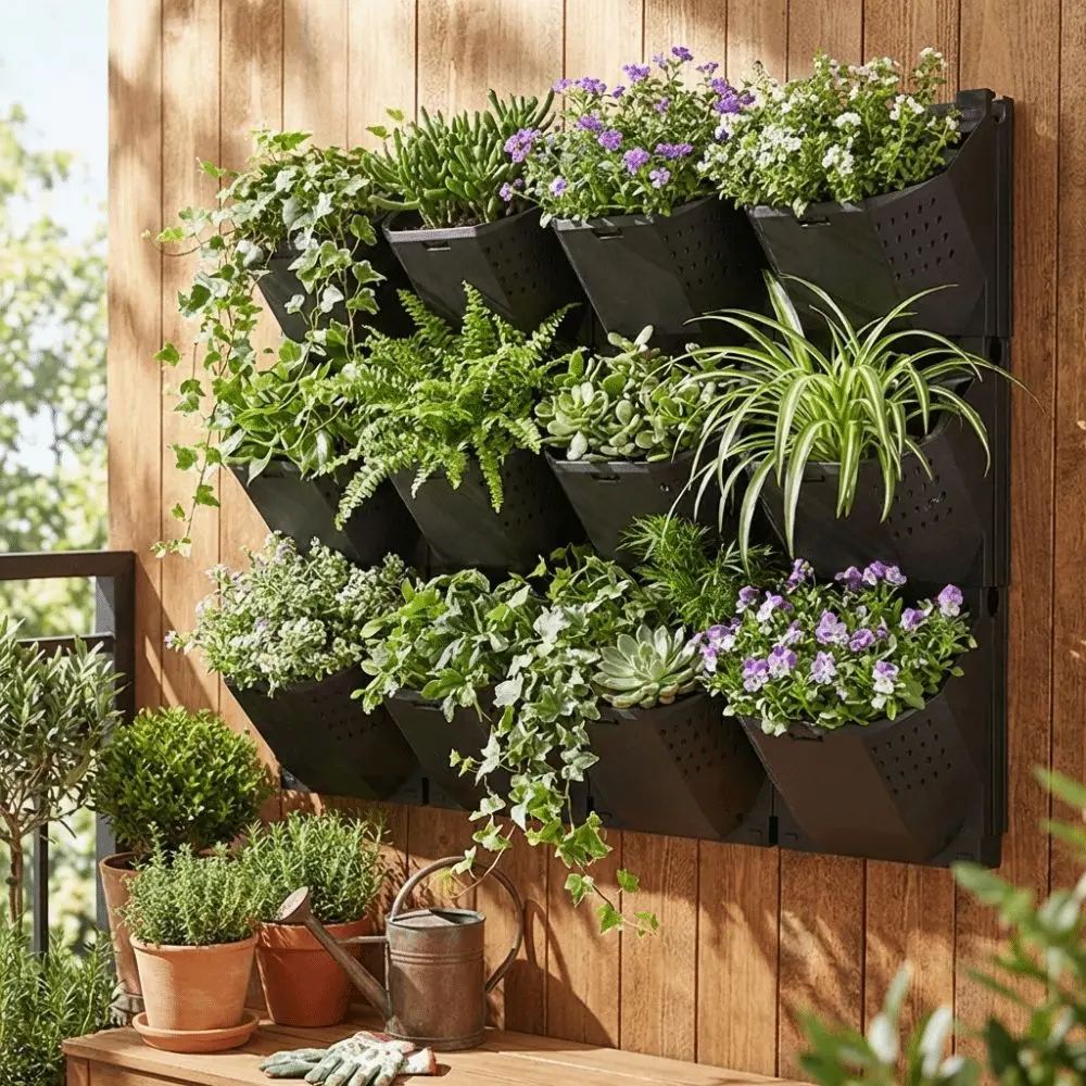 Pot de fleurs mural à 2/3 trous, auto-arrosant, empilable, pour plantation verticale, avec trous de drainage, support pour plantes, jardin vertical