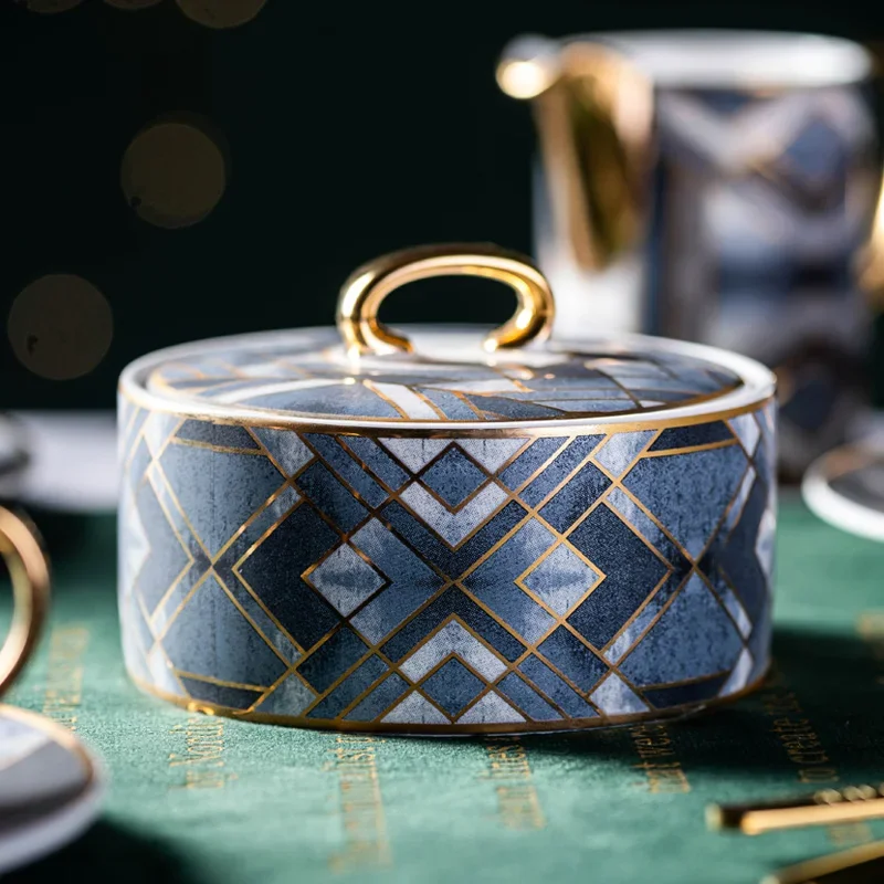 

Шикарная европейская керамическая миска для сахара-элегантный горшок для конфет с крышкой Белый песок Бытовая банка для сахара Кухонное хранилище P6U2P6