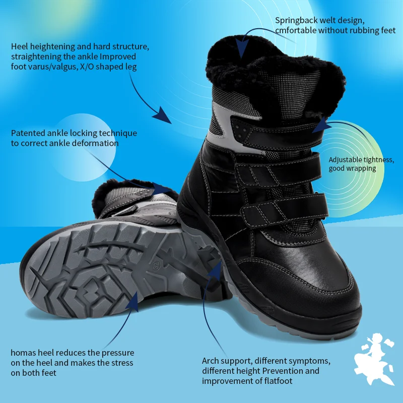 Princeprd Winter Orthopedic Boots for Kids Adult Natural Fur Leather High Top with Arch Support Insole Shoes