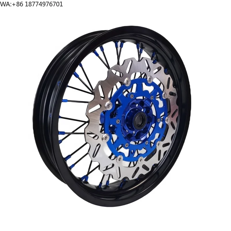 

Выгодная цена на новые колеса для супермото WR250F 2015-2019, WR450F 2012-2018: синяя ступица, черный обод, 17 дюймов