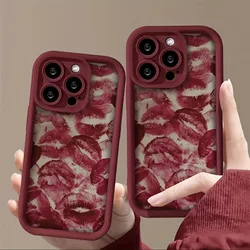Valentines Wine Red Lip Print Soft TPU Shockproof Phone Case For iPhone 17 16 15 14 Pro Max 16E 13 12 11 XS X XR 7 8 Plus Cover