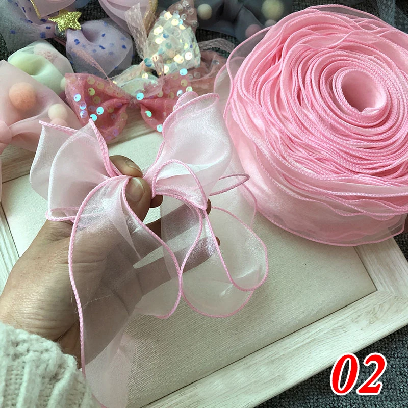 5M/Roll Wave Silk Organza Ribbon Tranparent Fishtail Yarn Ribbon for DIY Bow Hair Ornament Gifts Packaging Material Supplies