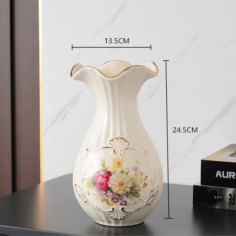 Vintage European Ceramic Vase Handmade Gold Plated Ivory Porcelain for Home Office Wedding Decor Corridor Room Gift