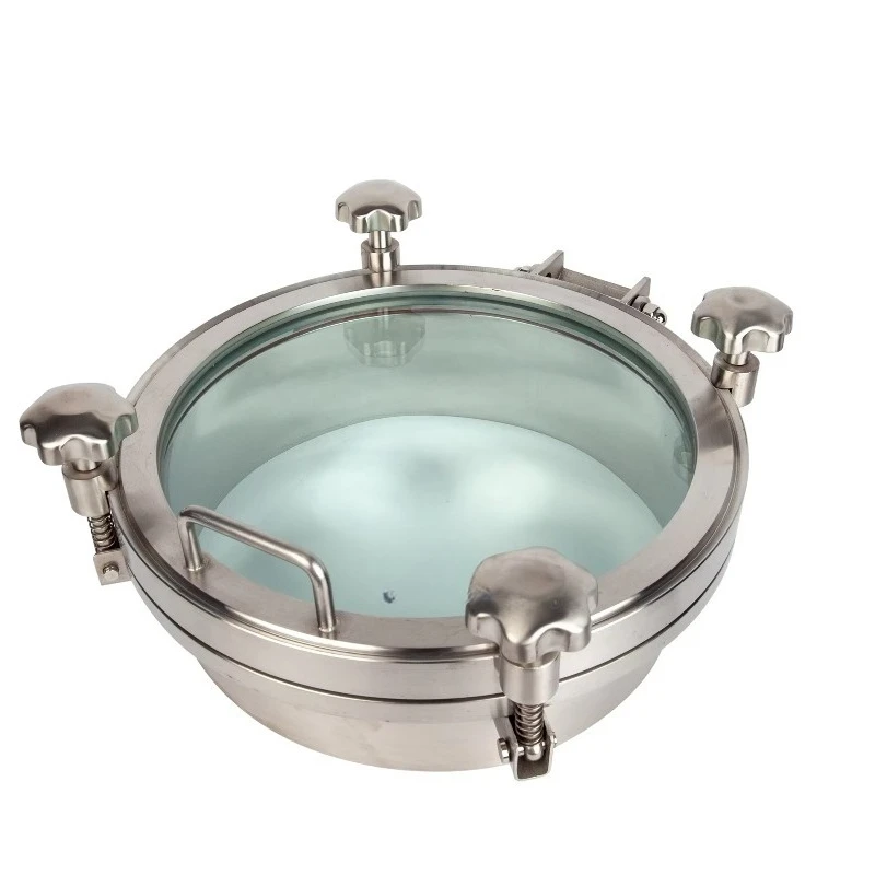 Flange de trappe sanitaire 400 mm, trappe avec trappe en verre, utilisation en distillerie, acier inoxydable SS304, trappe ronde à pression