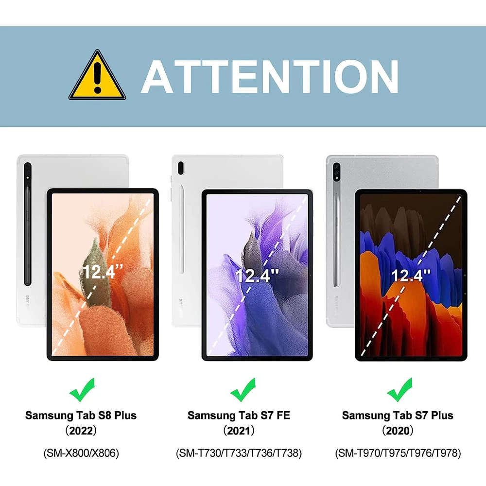 Capa Teclado Mágico para Samsung Galaxy Tab, Trackpad Multi-Ângulo, Teclado Retroiluminado, S9 +, S8 Plus, S7 FE, S7 Plus, 12,4"