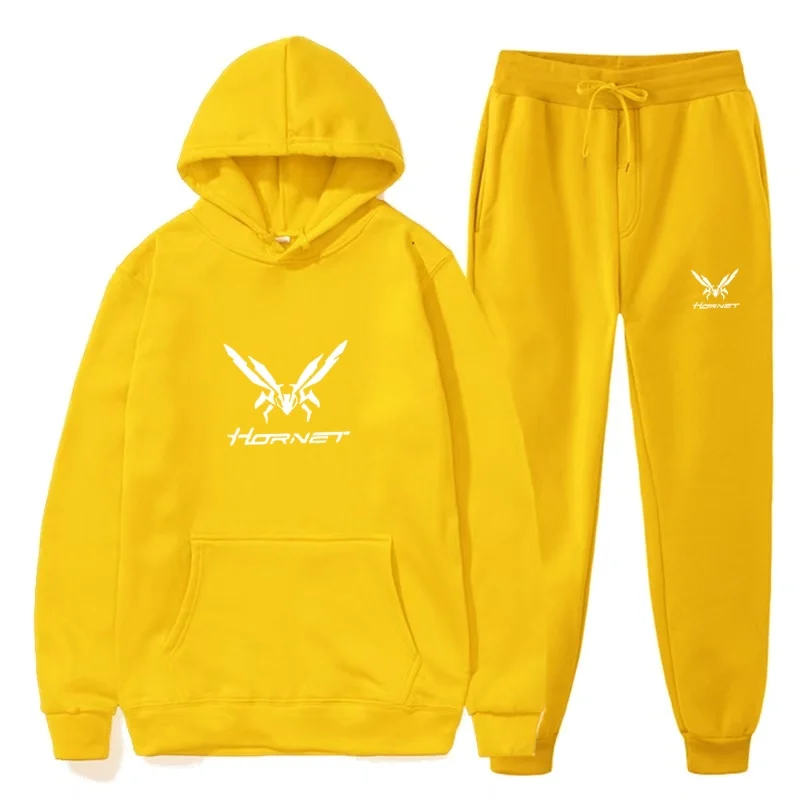Herfst/Winter Joggingbroek Met Capuchon, Tweedelige Set Voor Mannen En Vrouwen Casual En Comfortabel Mode Wesp Gedrukt Sweatshirt