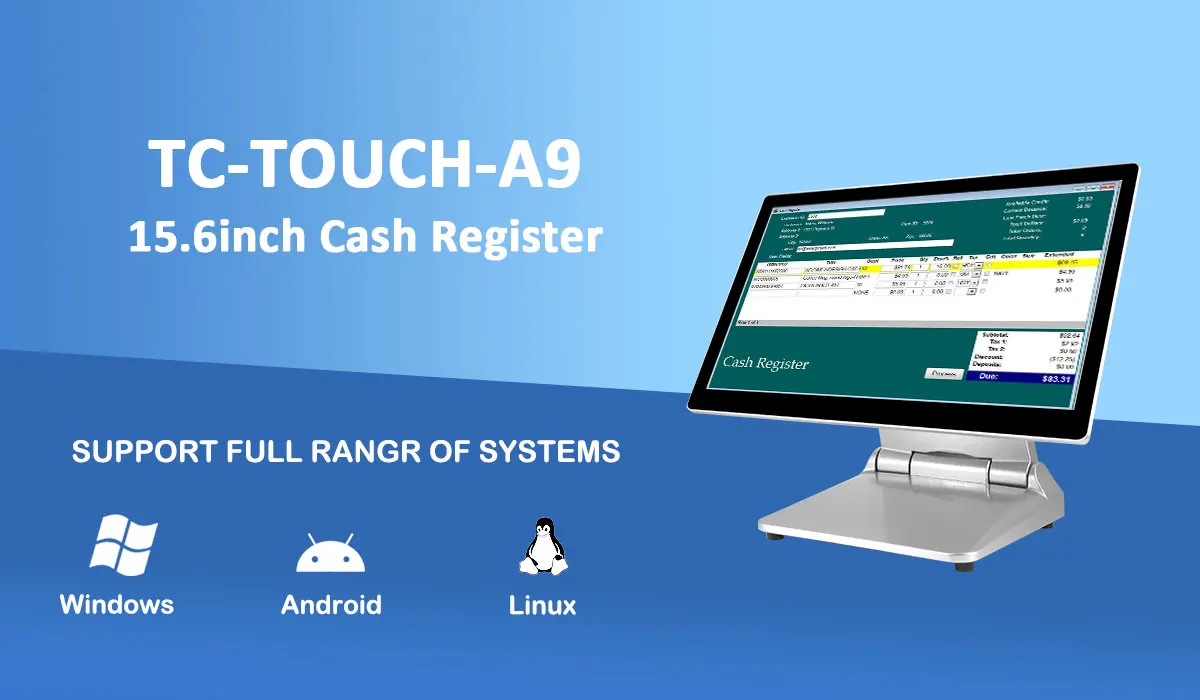 2024 A9S منتج جديد نظام Pos جديد للبيع بالتجزئة أندرويد ويندوز 11 Pos آلة سبائك الألومنيوم لوحة رقيقة جدا ماكينة تسجيل المدفوعات النقدية لسطح المكتب