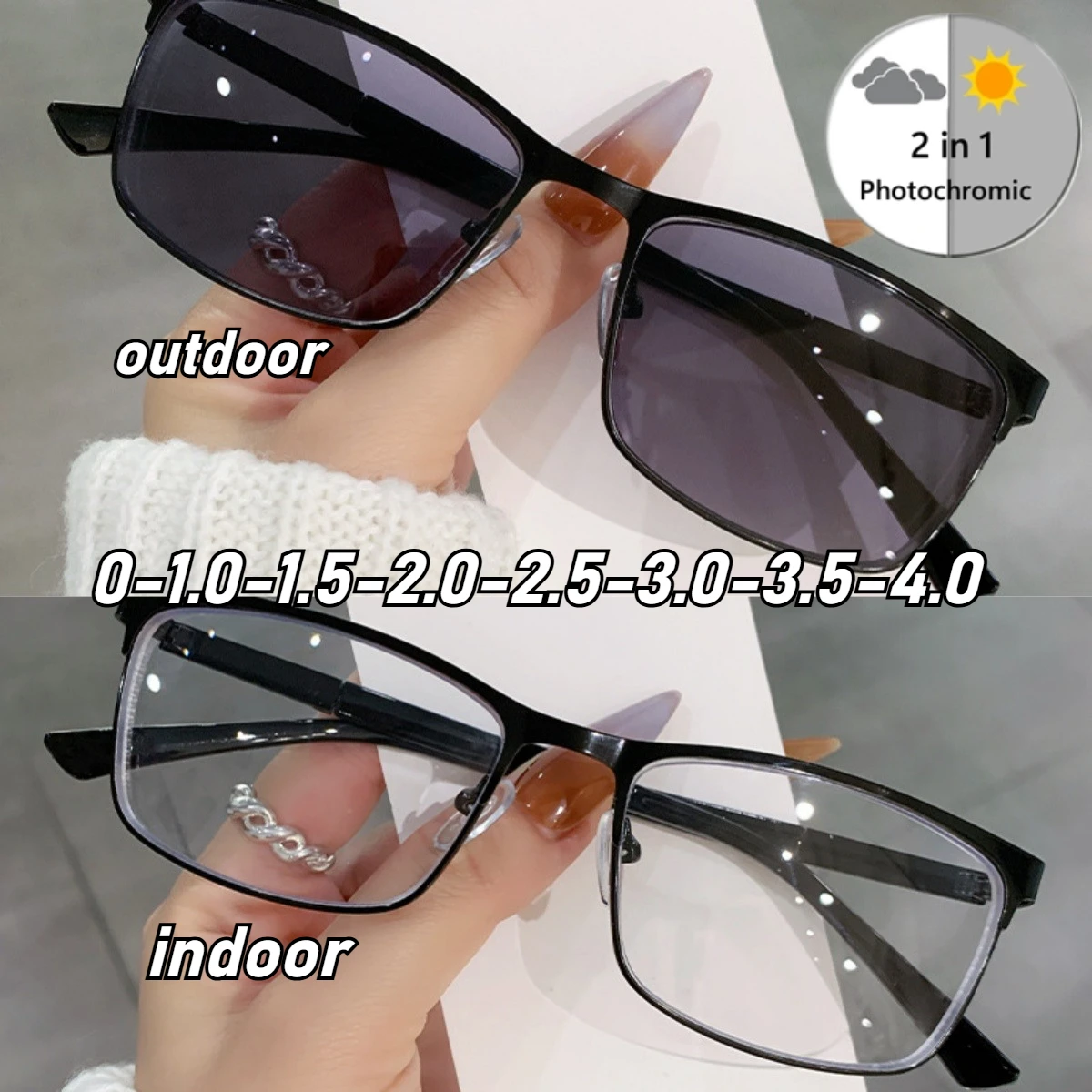 

Men's Classic Business Full-rim Photochromic Myopia Glasses Popular Retro Square Frame High-definition Anti-blue Light Glasses