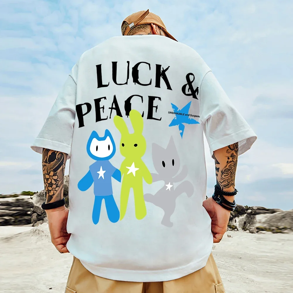 Luck & Peace Unshakable And Suspend Print Mans T Shirt Shoulder op Graph T Shirts Cool Pleasure Tshirt Normcore Short Sve