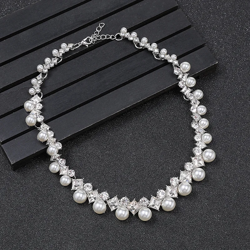 Pearl And Gemstone Necklace Set Female Wedding Necklace Set Alloy