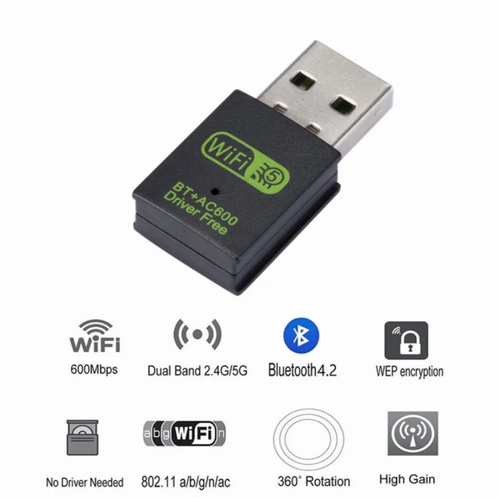 PzzPss 600Mbps USB WiFi Bluetooth Adapter Dual Band 2.4Ghz 8Ghz Wireless External Receiver WiFi Dongle For PC Laptop Desktop