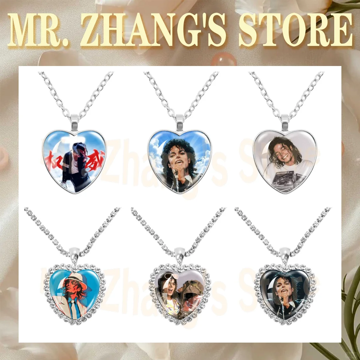 Michael Jackson 25MM Glass Cabochon Heart Shaped Necklace  Cover Pendant Versatile Retro Personalized Accessory