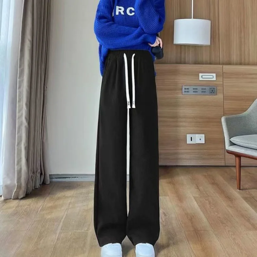 Women's Casual Wide-leg Pants Spring and Summer 2025 Female High Waist Loose Straight Trousers Fashion Corduroy Mopping Pants