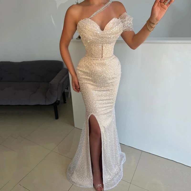 Denyfull Formele Zeemeermin Prom Jurken Off The Shoulder Pailines Avondjurk Saudi Arabia Cocktail Party Nachtjurken Plus Size