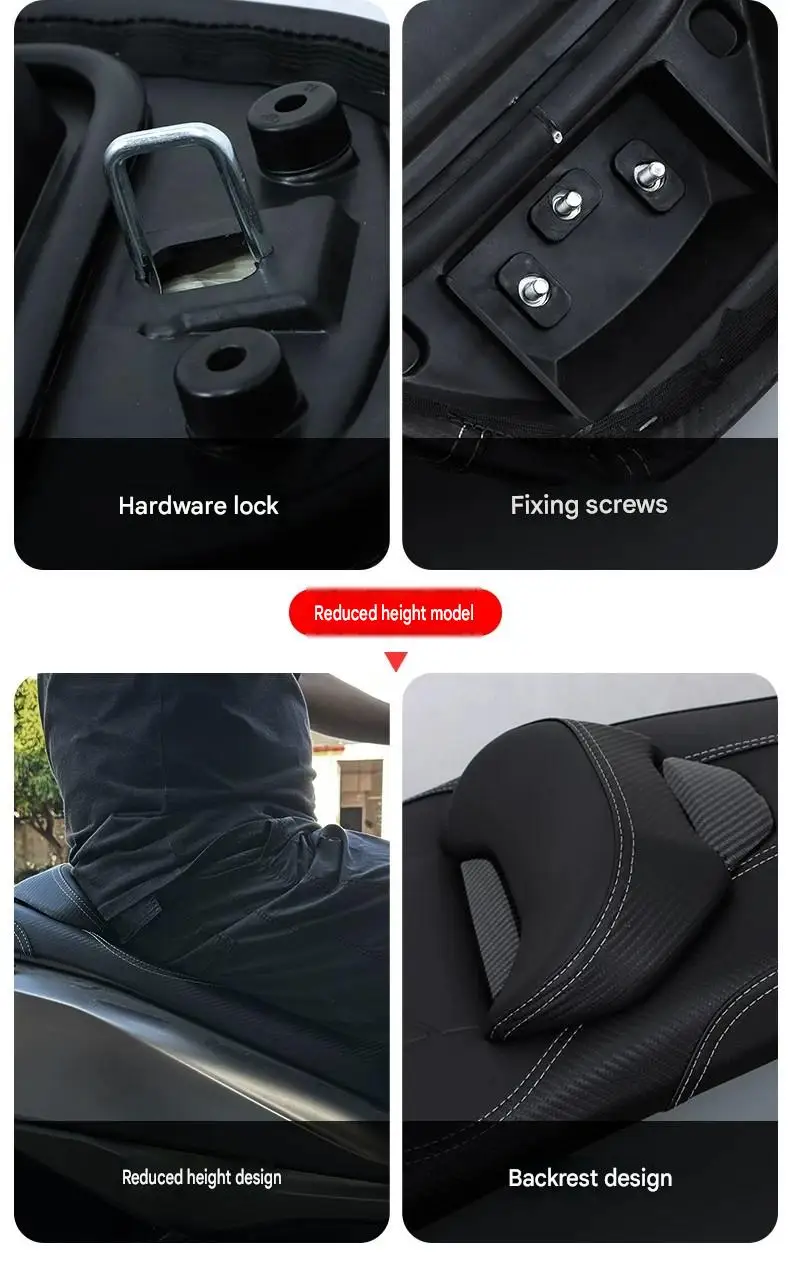 For Haojue UHR150 2023-2025 UFR150 Carbon Grain Waterproof Lower Seat Cushion Integrated Lumbar Support Match Original Mount