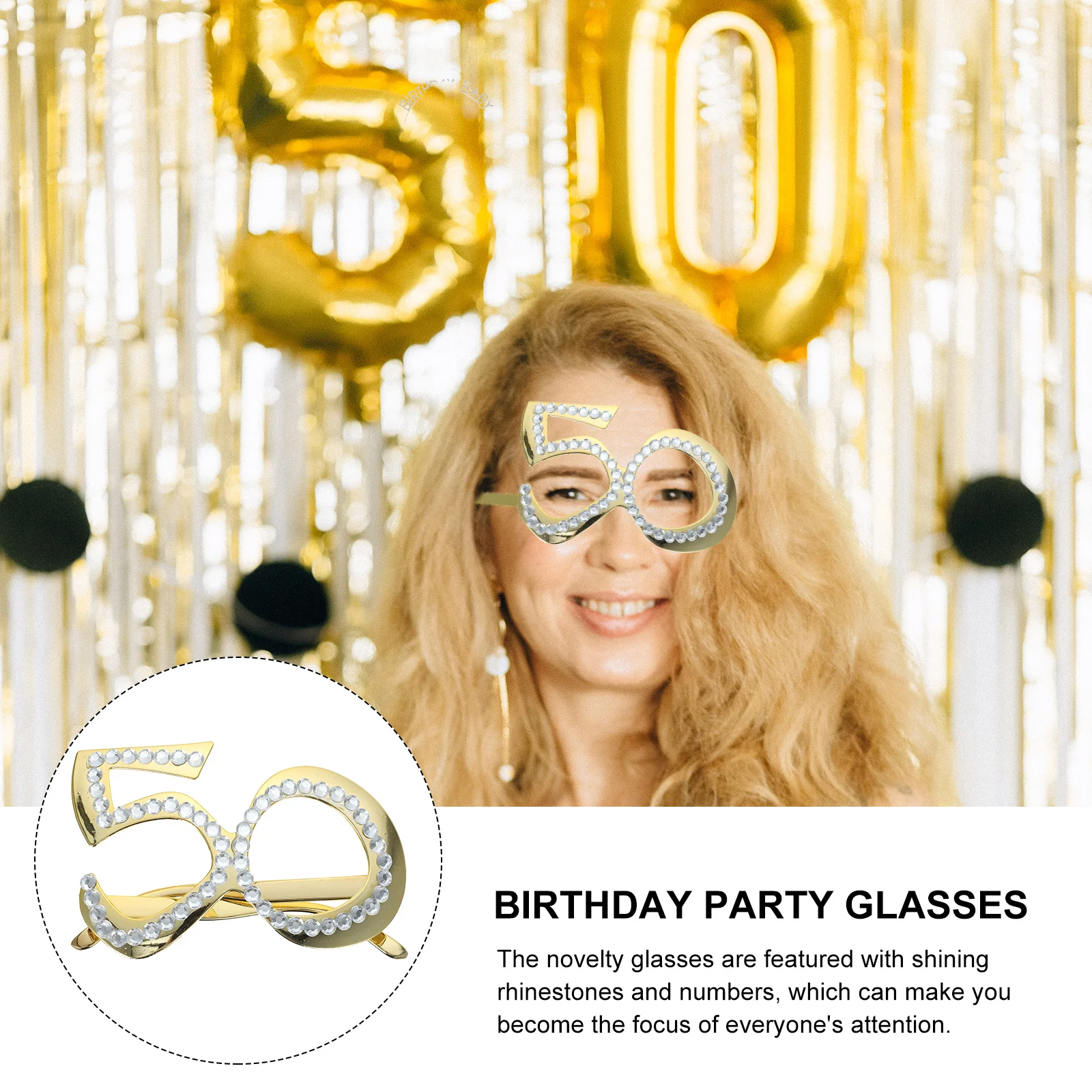 

1pc 50th Birthday Glasses Digital Eyewear Photo Props Lightweight Plastic Frame Shiny Rhinestone Novelty Glasses for Party