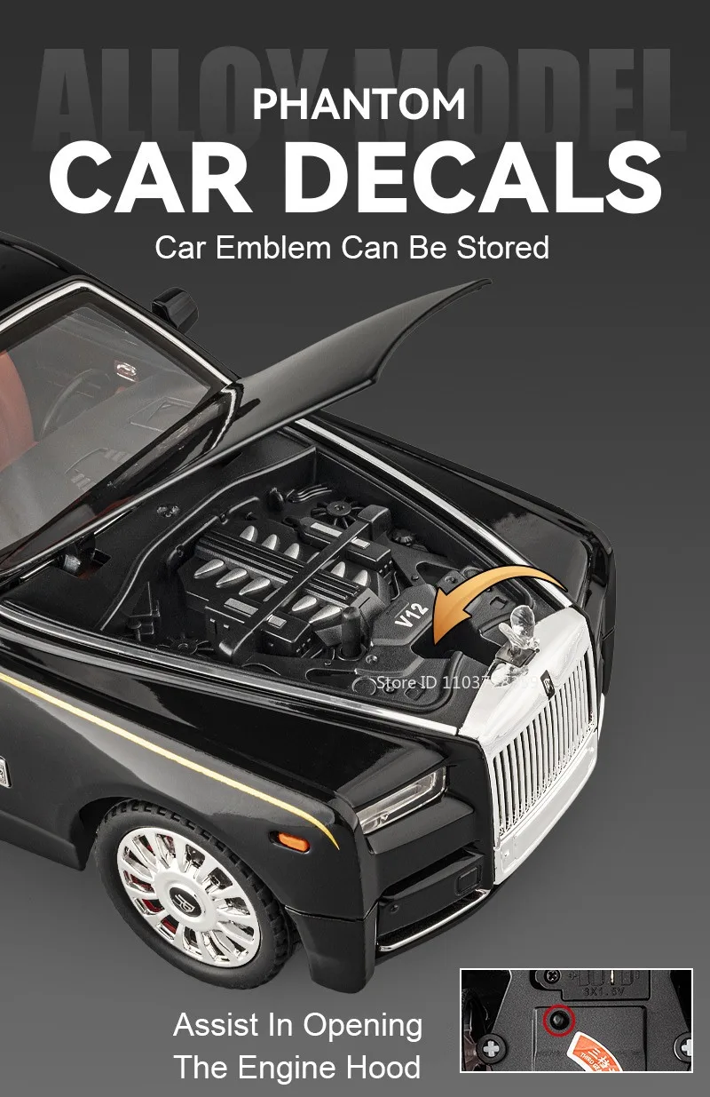 Maßstab 1:18 RS7 Rolls-royce Phantom-Auto-Spielzeugmodelle, Legierung, Druckguss, Stoßdämpfung, Türen, geöffnetes Soundlicht für Erwachsene und Kinder, Geschenke – Detail 32
