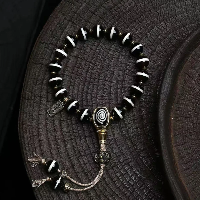 

Natural Old Westia Inlaid Bead Artisan Bracelet Single-Strand Agate White Crystal Turquoise Buddhist Prayer Bead Bracelet