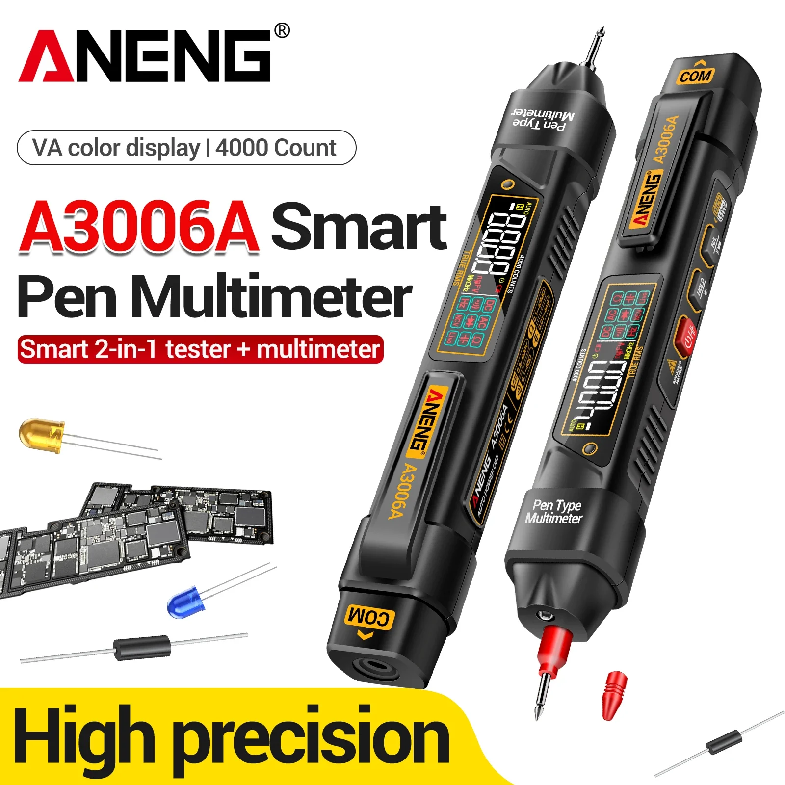 ANENG A3006A Automatic Range Multimeter 4000 Count VA Reverse Display Screen NCV Zero Wire Identification Electrical Test Pen