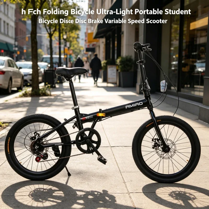 20Inch Ultra-Light Folding Bicycle Portable 7-Speed Disc Brake Commuter Bike for Students And Adults Variable Speed for Daily C