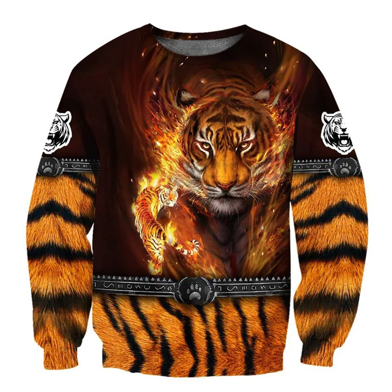 

Street Hip Hop Tiger Pattern Men's Sweatshirts Autumn Winter Long Sleeve 3D Animal Print Casual Sports Sweatshirt 6XL Plus Size