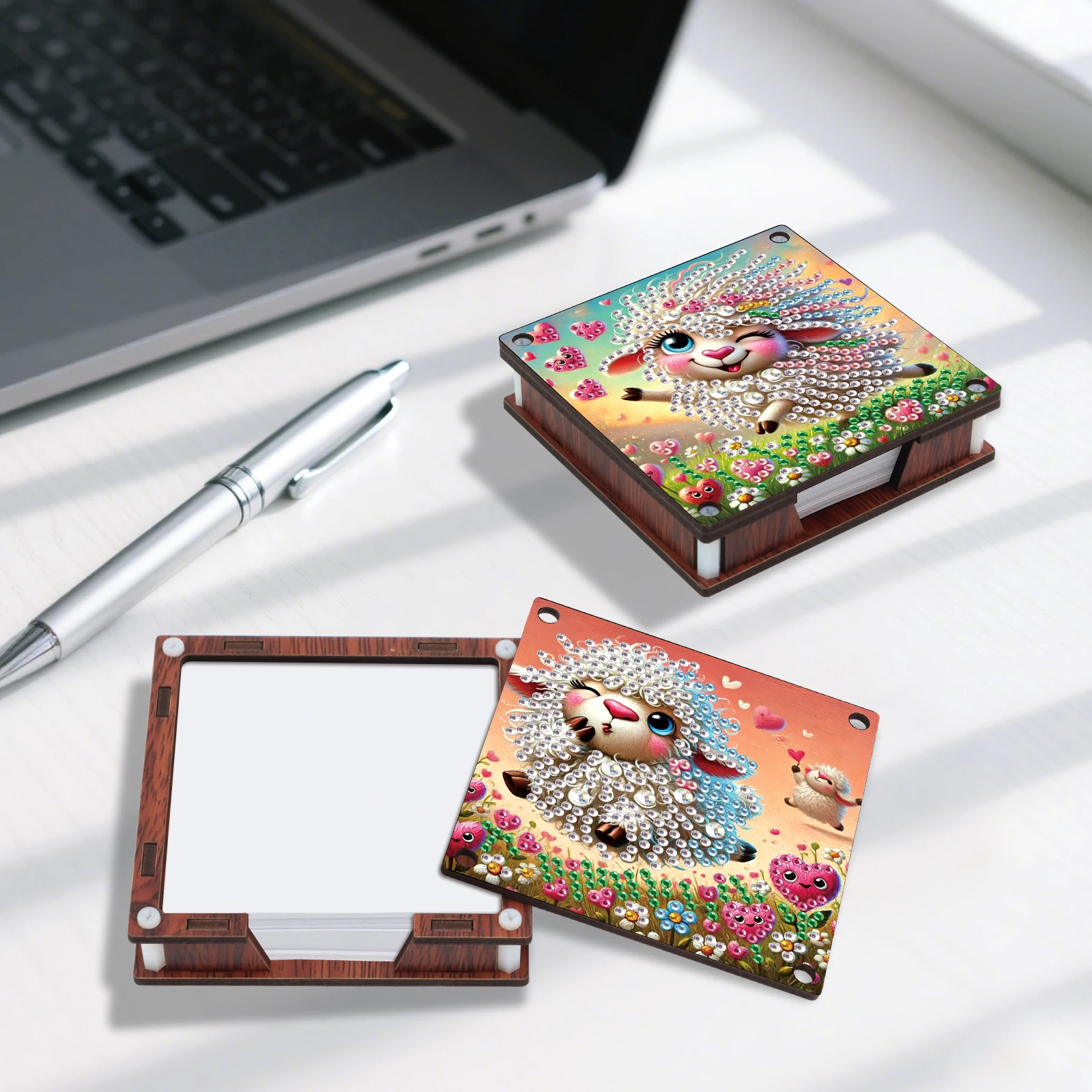 2Pcs Diamond Painting Note Box Kits,Animal Theme Diamond Art Special Shape Diamond  Sticky Note Box for Office Handmade Gifts view 4