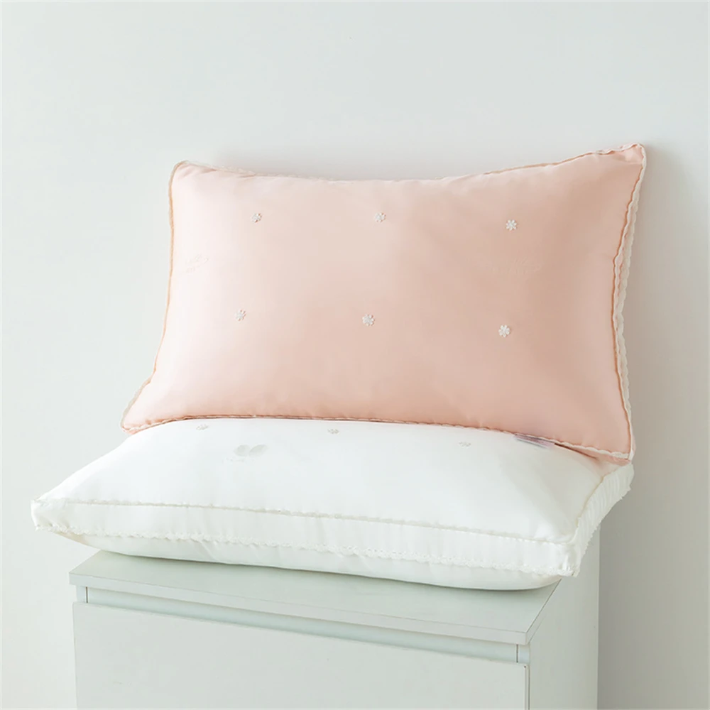 Liv-Esthete Women Sleep Gift 100% Silk Pink Pillow King Queen Silk Inner Pillow For Sleeping Neck Protection Bed Jacquard Pillow