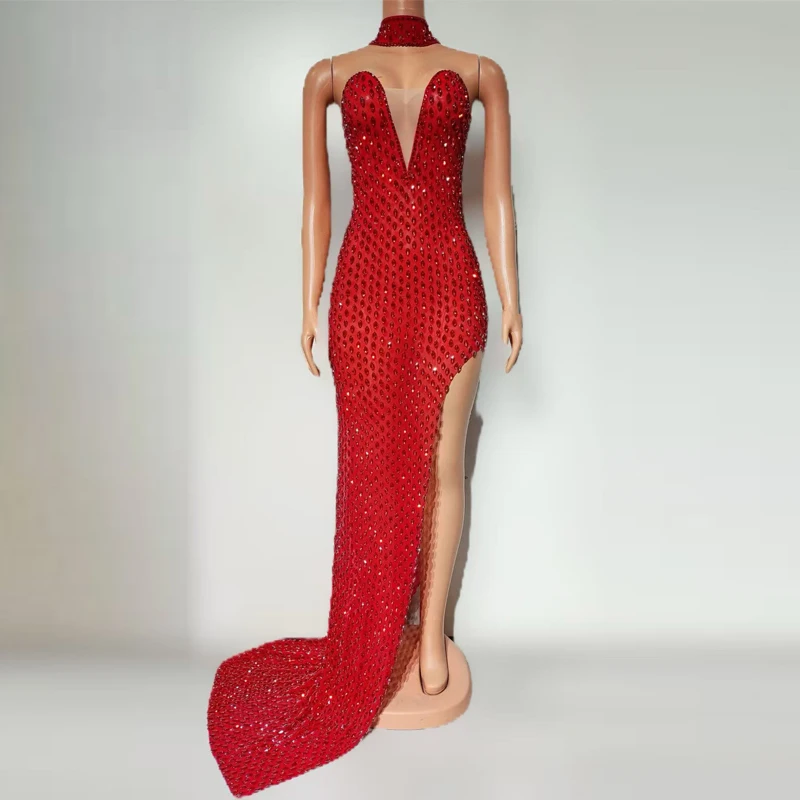 Fashion Women Party Evening Dress Full Rhinestones Festival Outfit Bar Nightclub Dj Ds Stage Catwalk Costume Jazz Wear XS9580