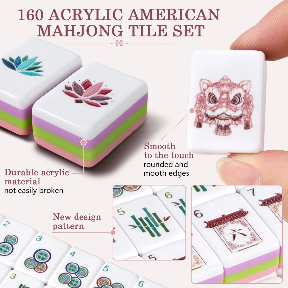 2026 Hot-Selling Modern Mahjong Set of 160pcs 32mm Acrylic Engraving American Mahjong Tiles Card Aldult Entertainment Board Game