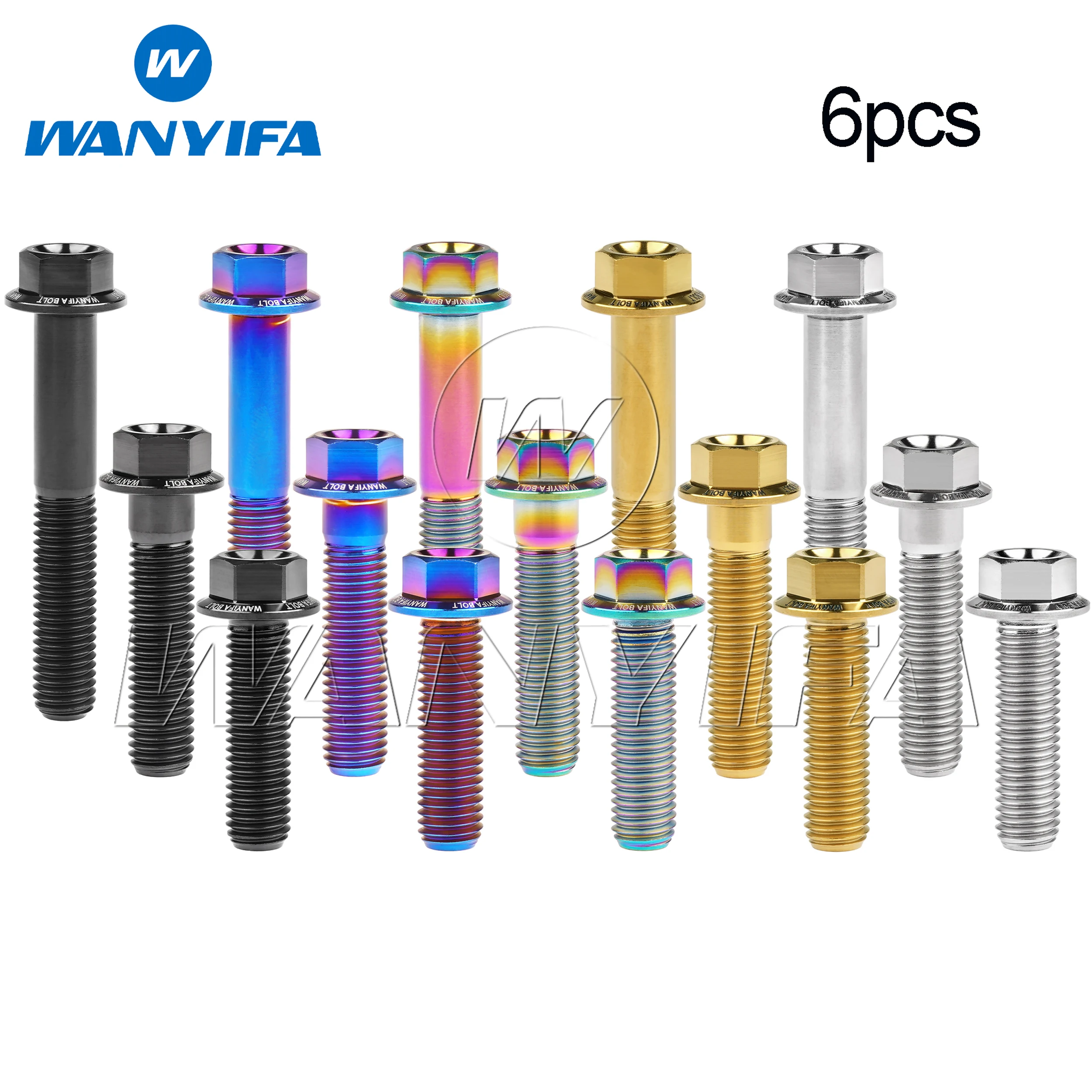 

Wanyifa 6pcs Titanium Bolt M7x10 15 20 25 30 35 40 45 50mm Flange Hex Allen Head Screws for Bicycle Motorcycle Ti Gr5 Fasteners