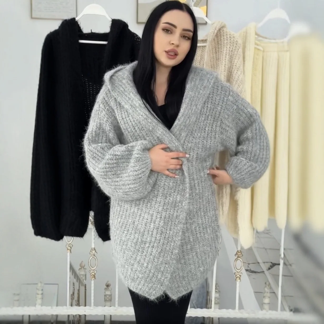 

High Collar Knitted Sweater Color Blo Striped Lazy Sle Outerwear for Women Cotton Blend Material Regular Thin