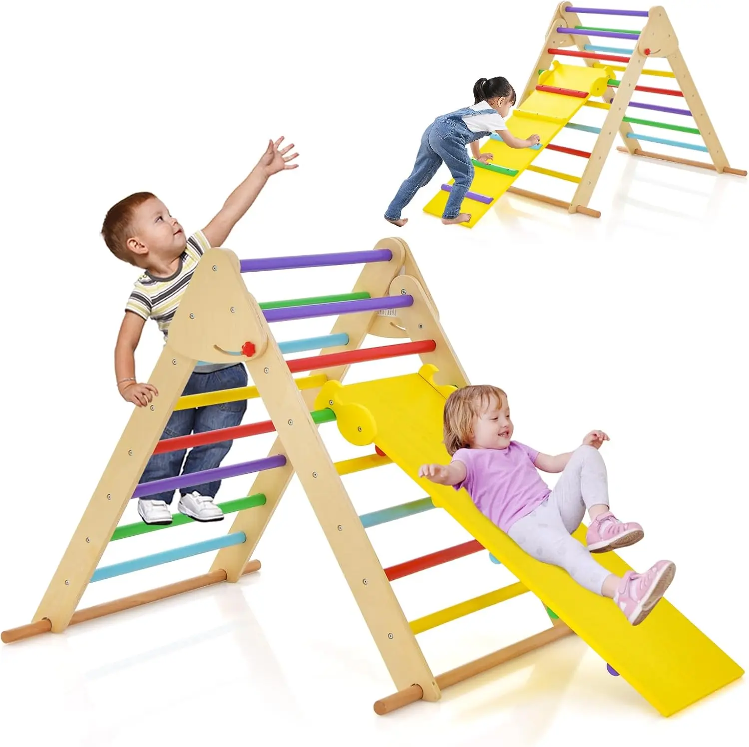 Juguete de escalada para niños pequeños, juego de gimnasio interior antivuelco mejorado plegable para niños con rampa reversible, escalera de escalada, Montess