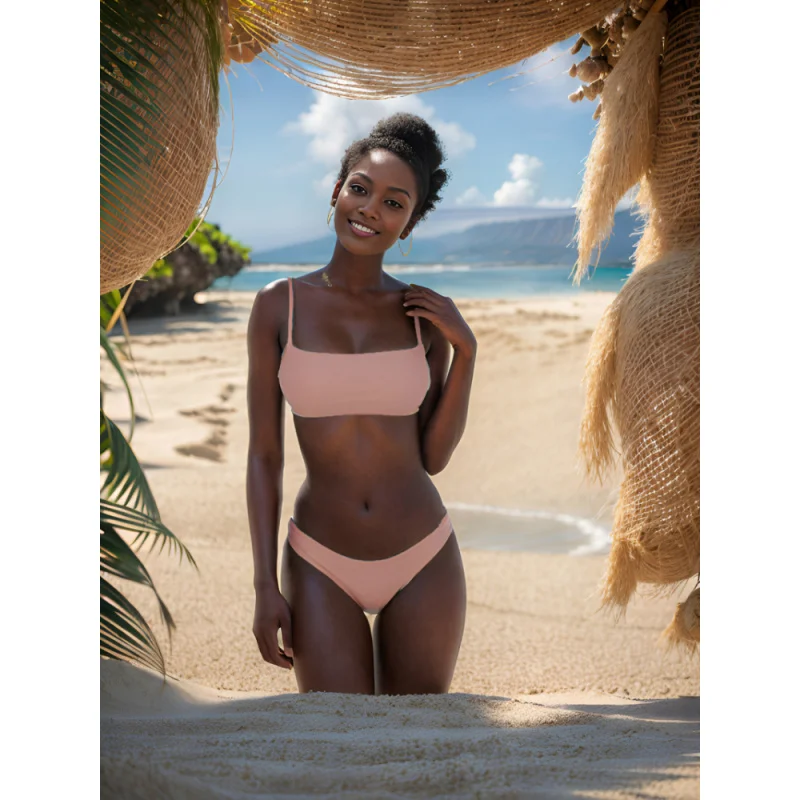 Bikini fashion sexy swimsuit two-piece strapless solid color swimwear