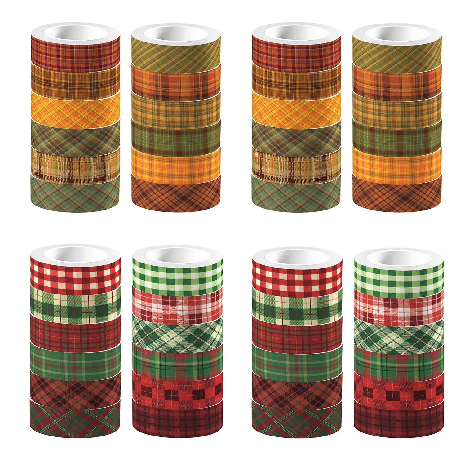 12 Rolls Plaid Washi Tape Set, Fall Buffalo Check Grid Masking Tape, Tartan Decorative Tape for Journal Scrapbook Gift DIY Craft