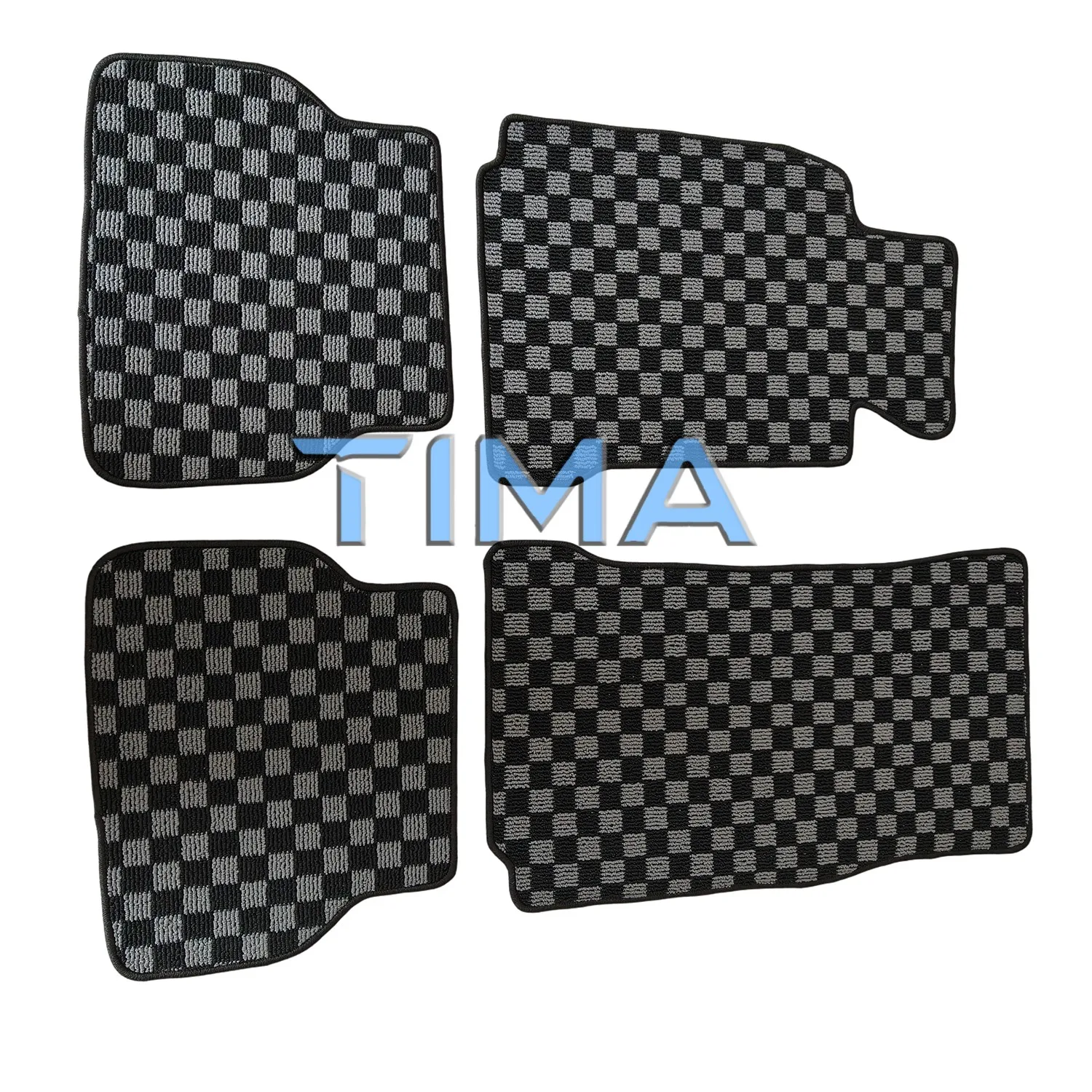 4PCS JDM CHECKERED Racing Fabric Car Floor Mats For 1995-2004 BMW E39 5 Series Sedan LHD
