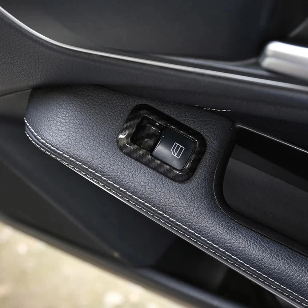 Carbon Fiber style Car Window Lift Button Frame Sticker For Mercedes Benz A B C E GLE GLA CLA GLK Class W176 W204 W212 W166 W218