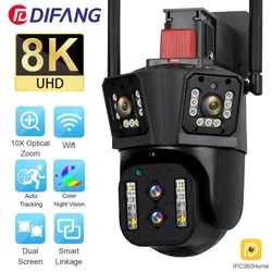 16MP WIFI Camera UHD Outdoor 10X Optical Zoom Automatic Tracking 8K PTZ Four Lens Three Screen Waterproof Security Camera CCTV