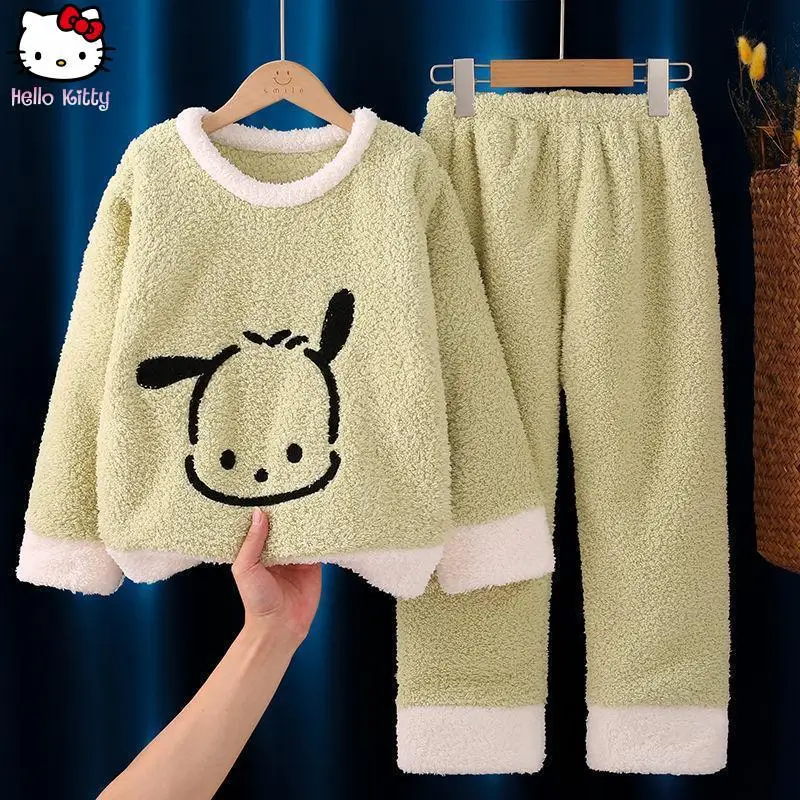 

Детский комплект домашней одежды Kuromi в стиле аниме Sanrio с рисунком Sweet Kawaii Melody, теплая плотная одежда для сна, удобная, приятная для кожи, мягкая