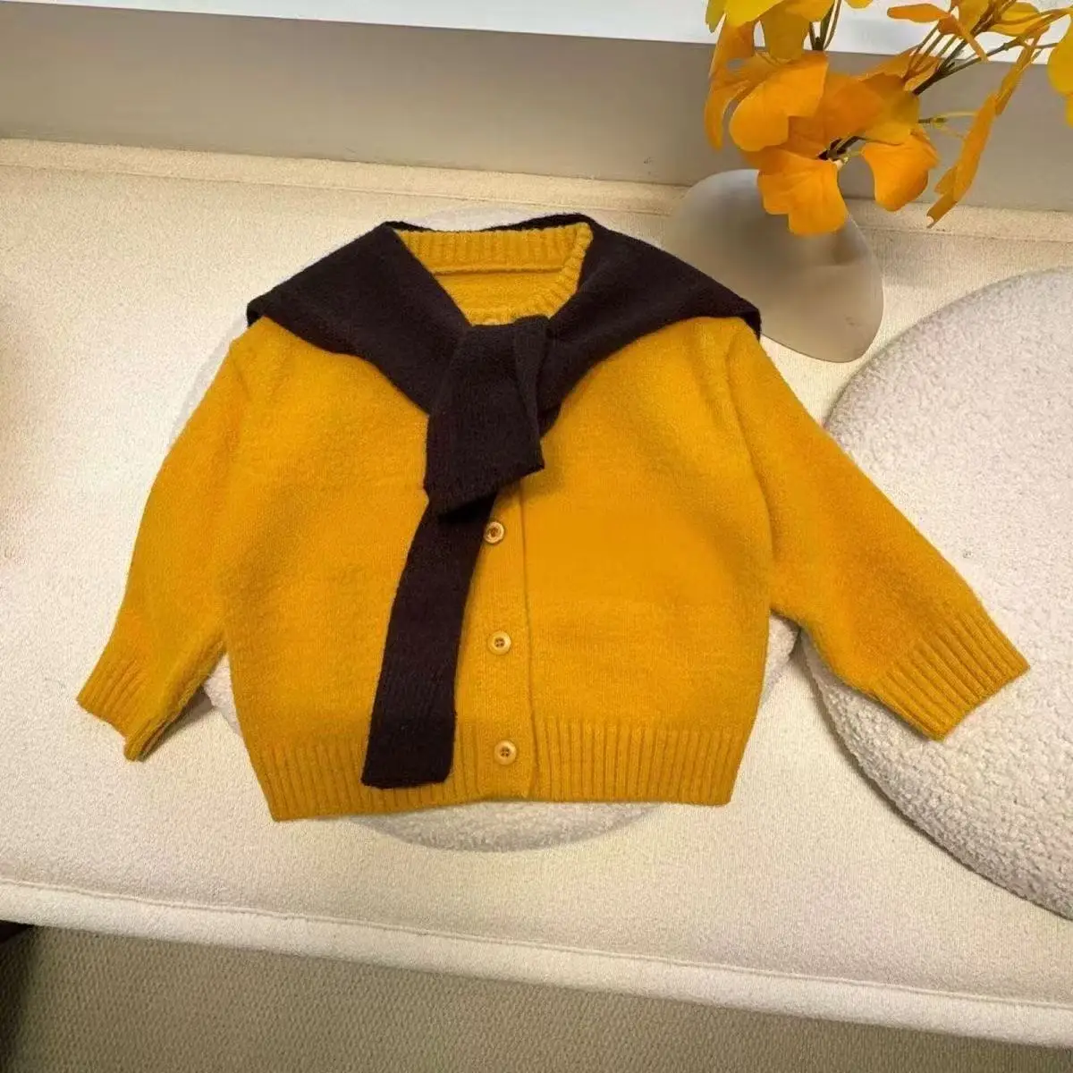 Boys 2‑Piece Fall Outfit 2026 New Knit Sweater Shawl Loose Korean Style Curved Pants Trendy Kids Clothing Set