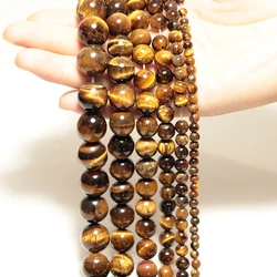 4mm/6mm/8mm/10mm/12mm/14mm Real Natural Tiger eye Stone Beads For Jewelry Making Brown Smooth Beaded Armbandjes Maken Perles