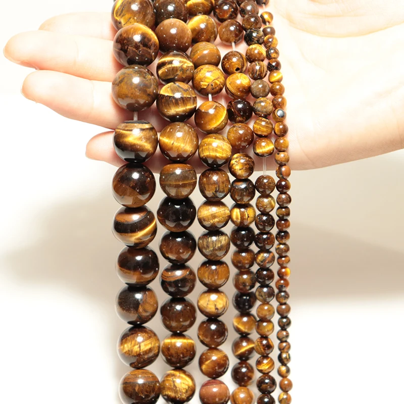 4mm/6mm/8mm/10mm/12mm/14mm Real Natural Tiger eye Stone Beads For Jewelry Making Brown Smooth Beaded Armbandjes Maken Perles 