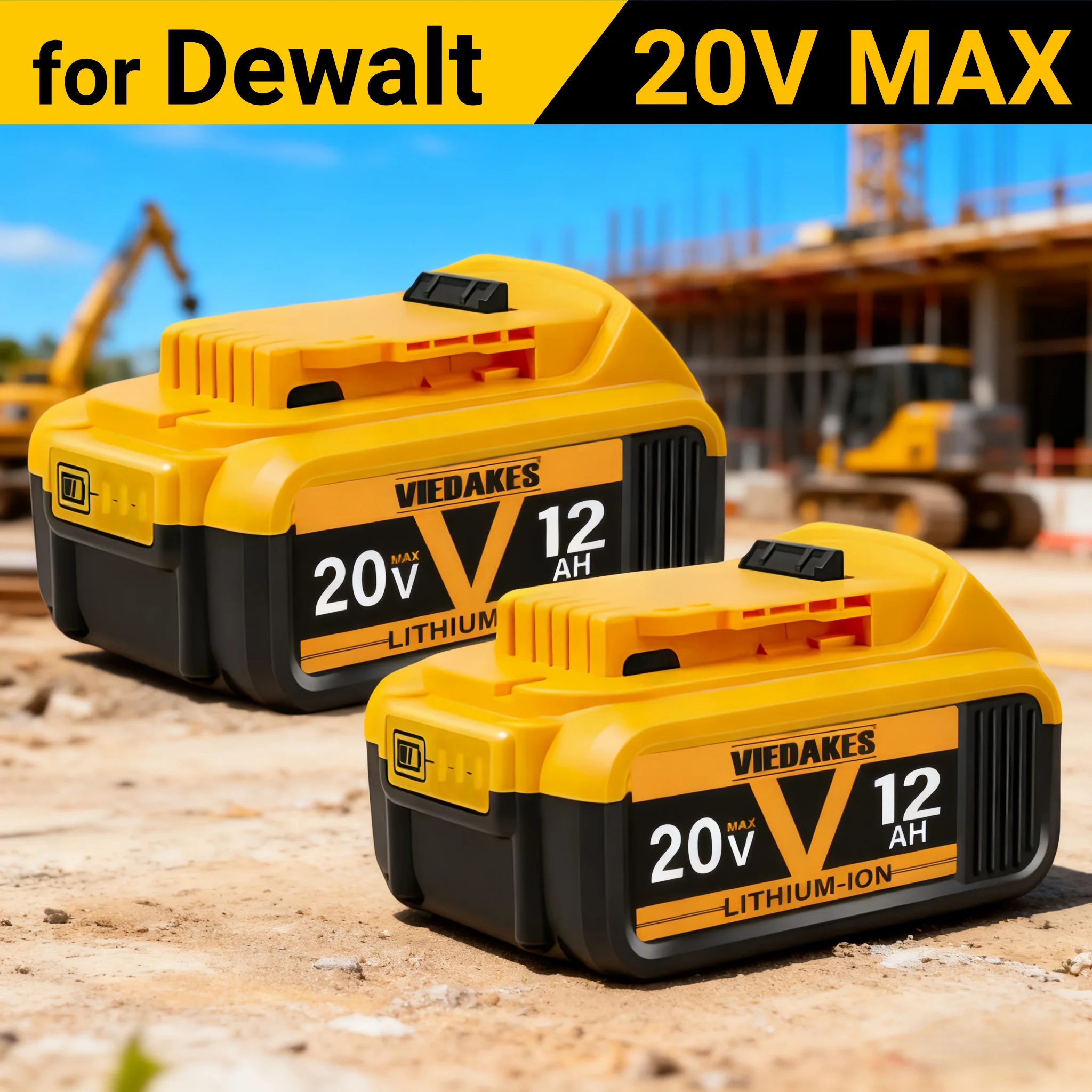 

12.0Ah 20V MAX Lithium-Ion Replacement Batteries for Dewalt Cordless Tools - Compatible with DCB200, DCB205, DCB206 & More
