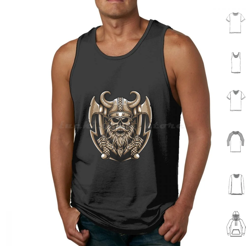 

Viking Skull With Axe Tank Tops Vest Sleeveless Viking Skull Valhalla Odin Axe Axes Norse Mythology Norse Vikings