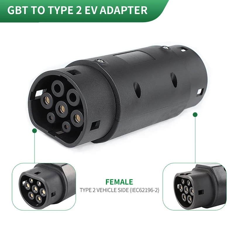 GBT A Adaptador EV tipo 2, conector hembra para Tesla y otros, enchufe de extremo de coche estรกndar europeo, 1 fase, 3 fases, 32A, 22kW