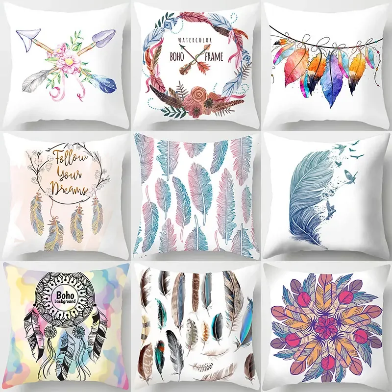 

Feather Dreamcatcher Print Decorative Cushions Pillowcase Polyester Cushion Cover Throw Pillow Sofa Decoration Pillowcover 40523