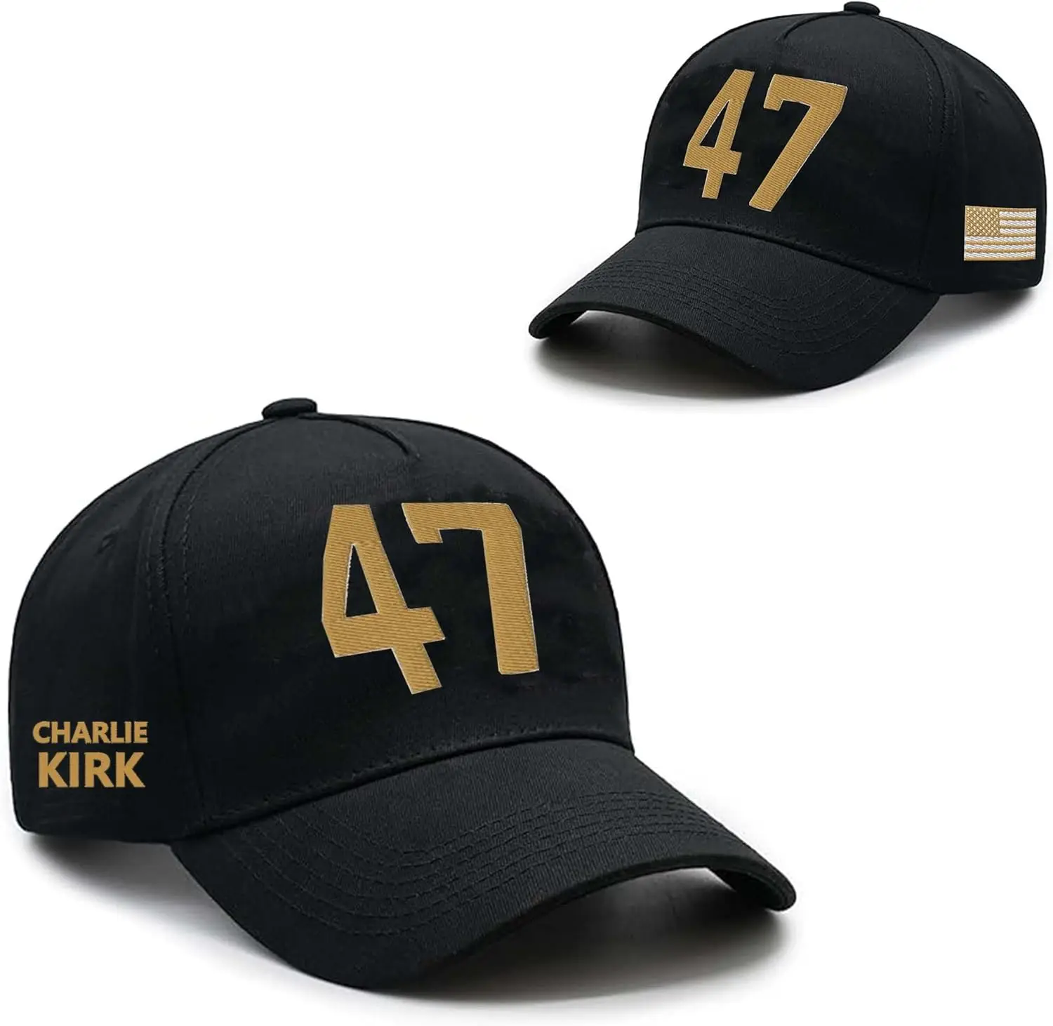 Charlie Kirk Hat Gold Embroidery USA 47 Baseball Cap for Men Women Republican Gift Hats Black