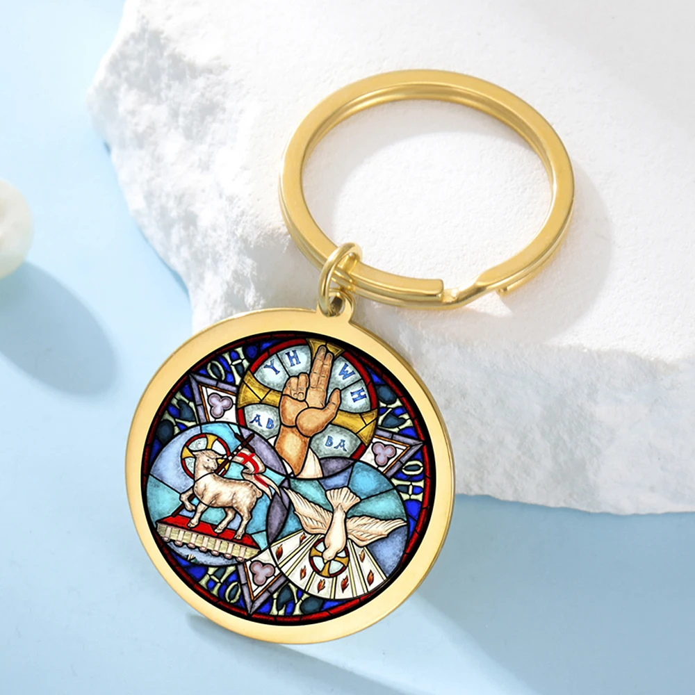 Dawapara المقدسة الثالوث Trindade قلادة درع من الثالوث المفاتيح مجوهرات الحماية المسيحية الفولاذ المقاوم للصدأ كيرينغ